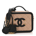 Caviar Quilted Small CC Filigree Vanity Case Beige Black