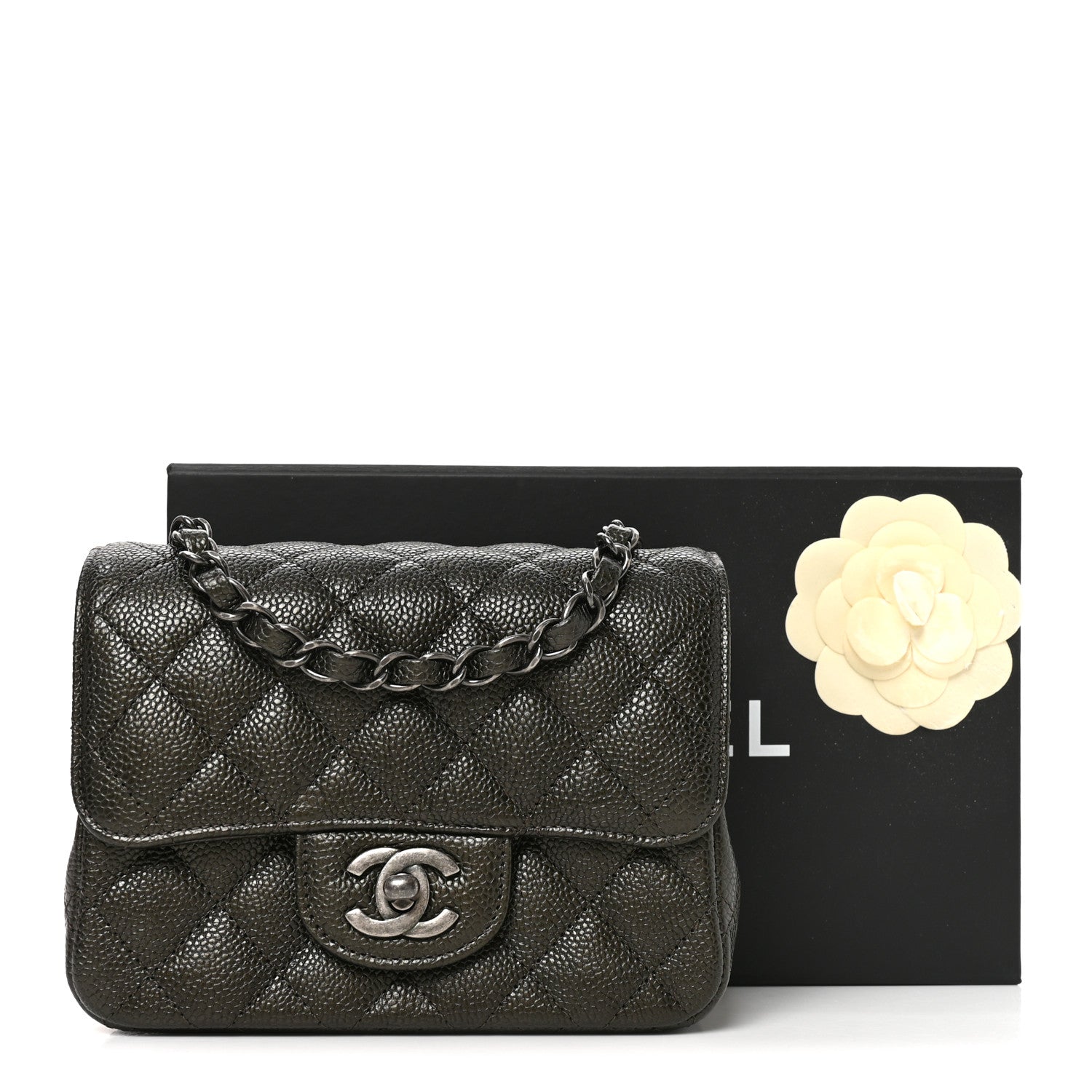 Caviar Quilted Mini Square Flap Dark Charcoal