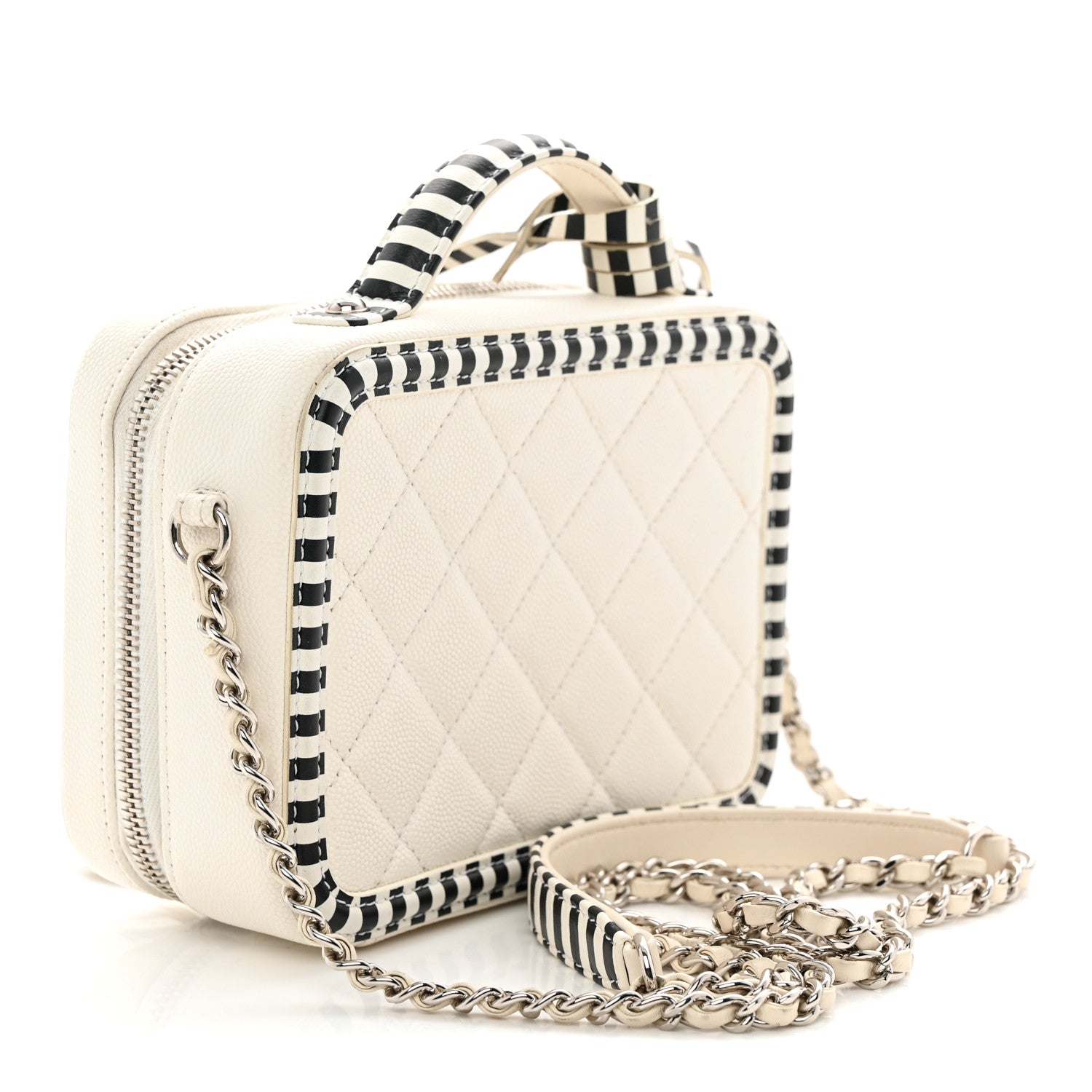 Caviar Quilted Striped Small CC Filigree Vanity Case White Black
