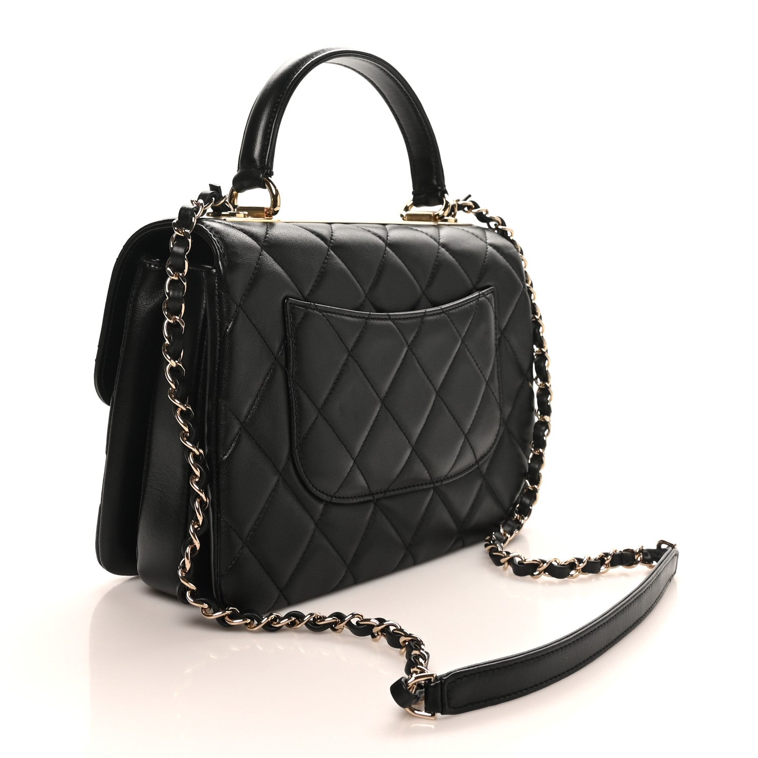Lambskin Quilted Small Trendy CC Dual Handle Flap Bag Black