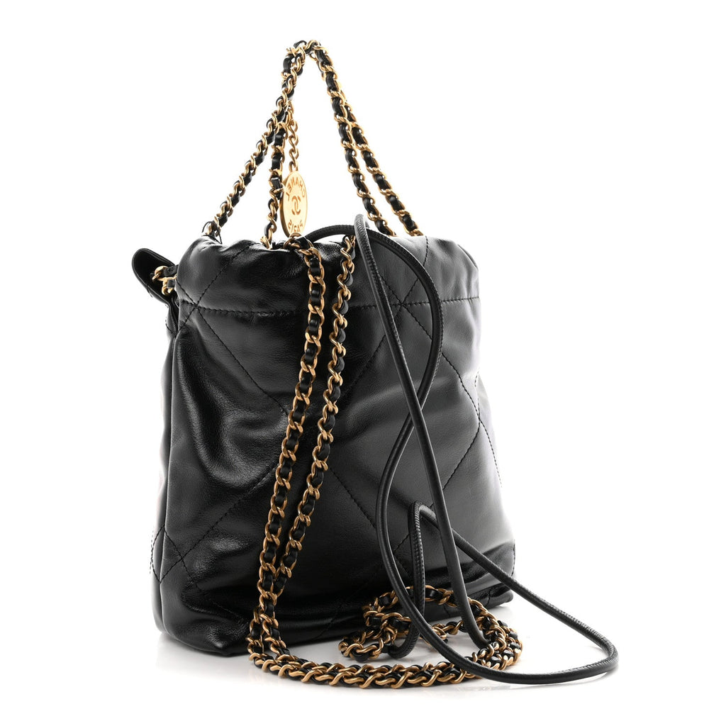Shiny Calfskin Quilted Mini Chanel 22 Black