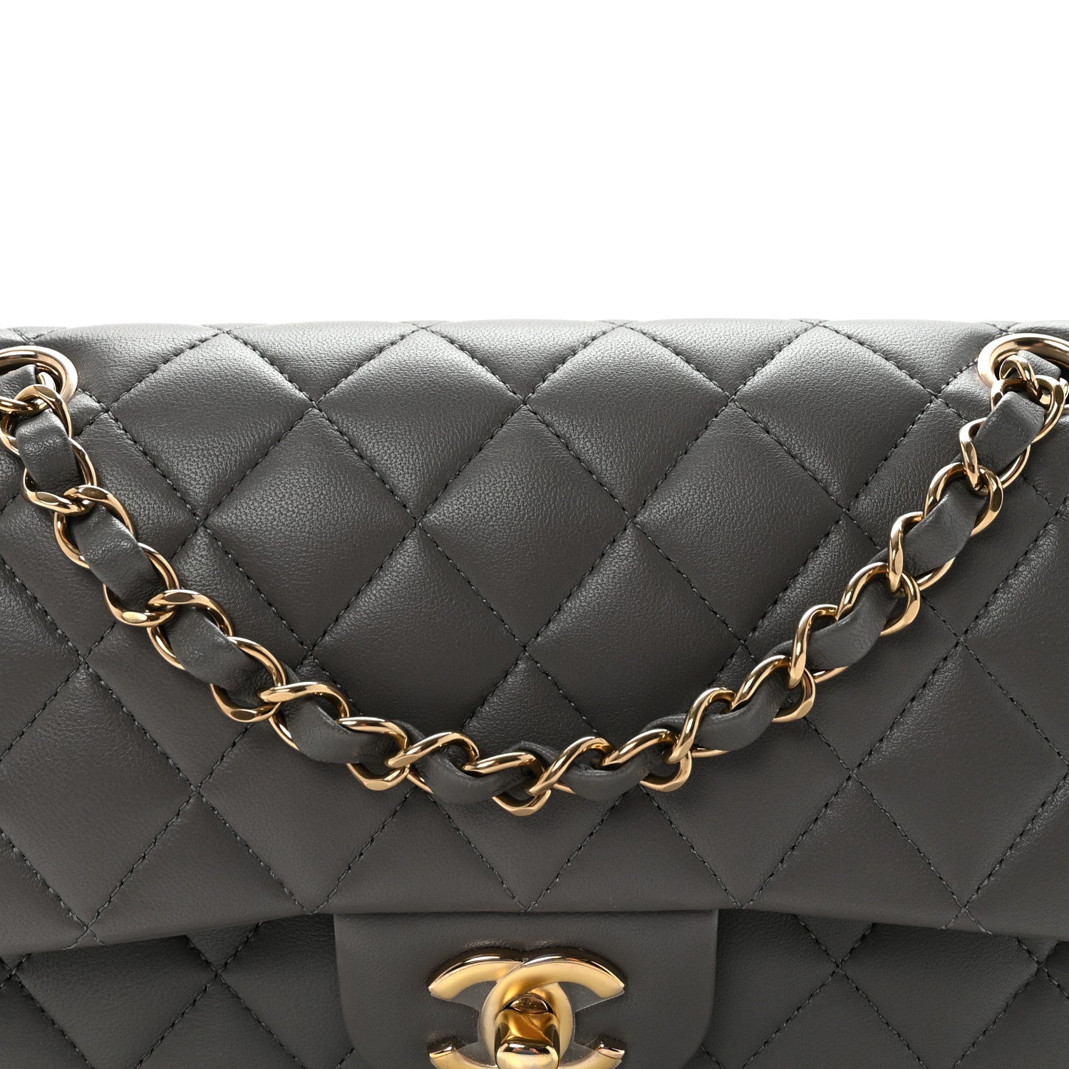 Lambskin Quilted Small Double Flap Grey