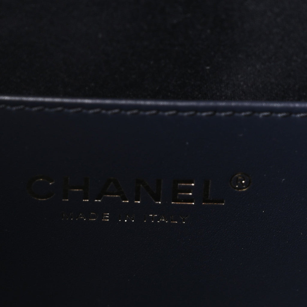 Denim Quilted Medium Chanel 25 Handbag Dark Blue