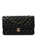 Lambskin Quilted Medium Double Flap Black