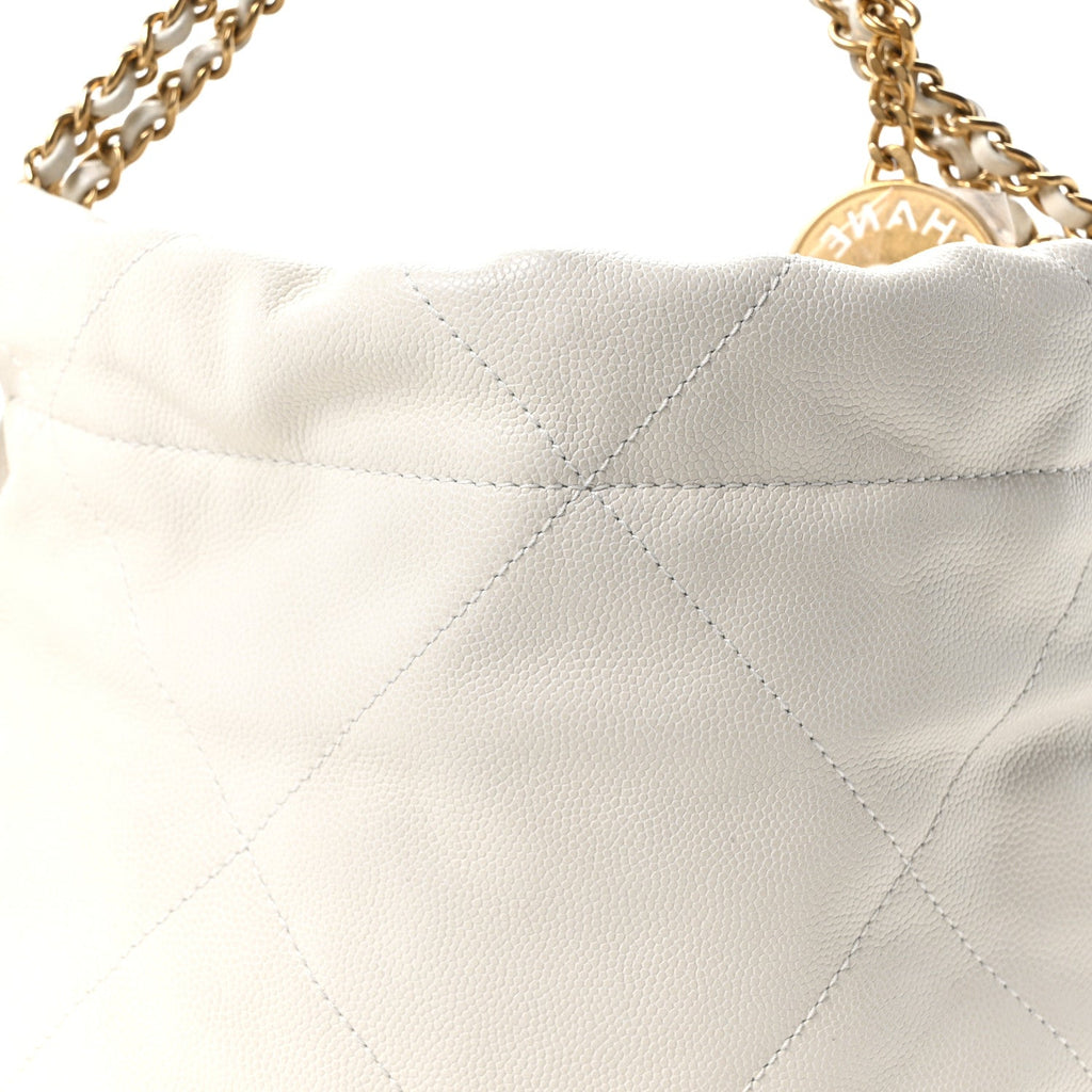 Shiny Caviar Quilted Monochrome Mini Chanel 22 White
