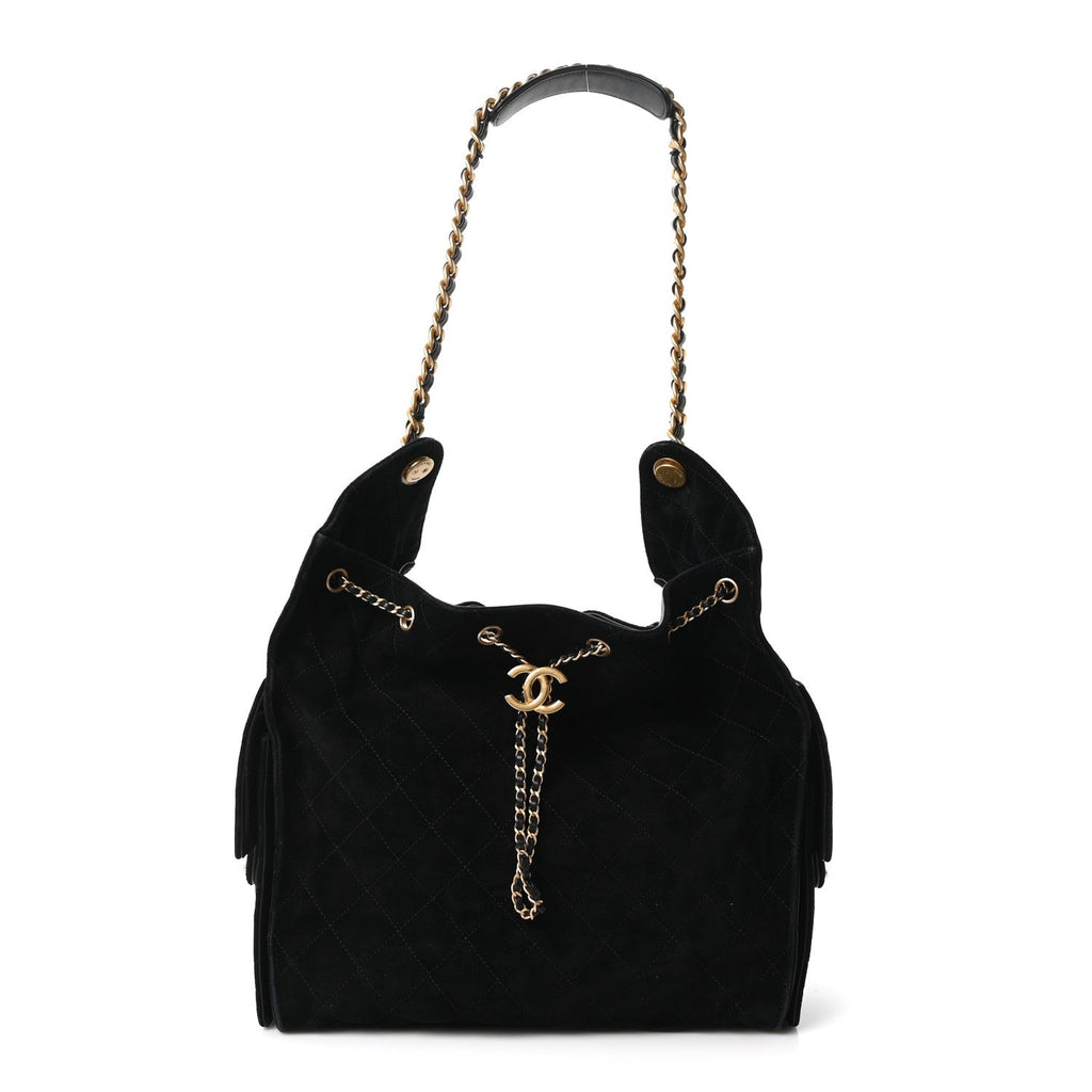 Suede Quilted Medium Chanel 25 Handbag Black