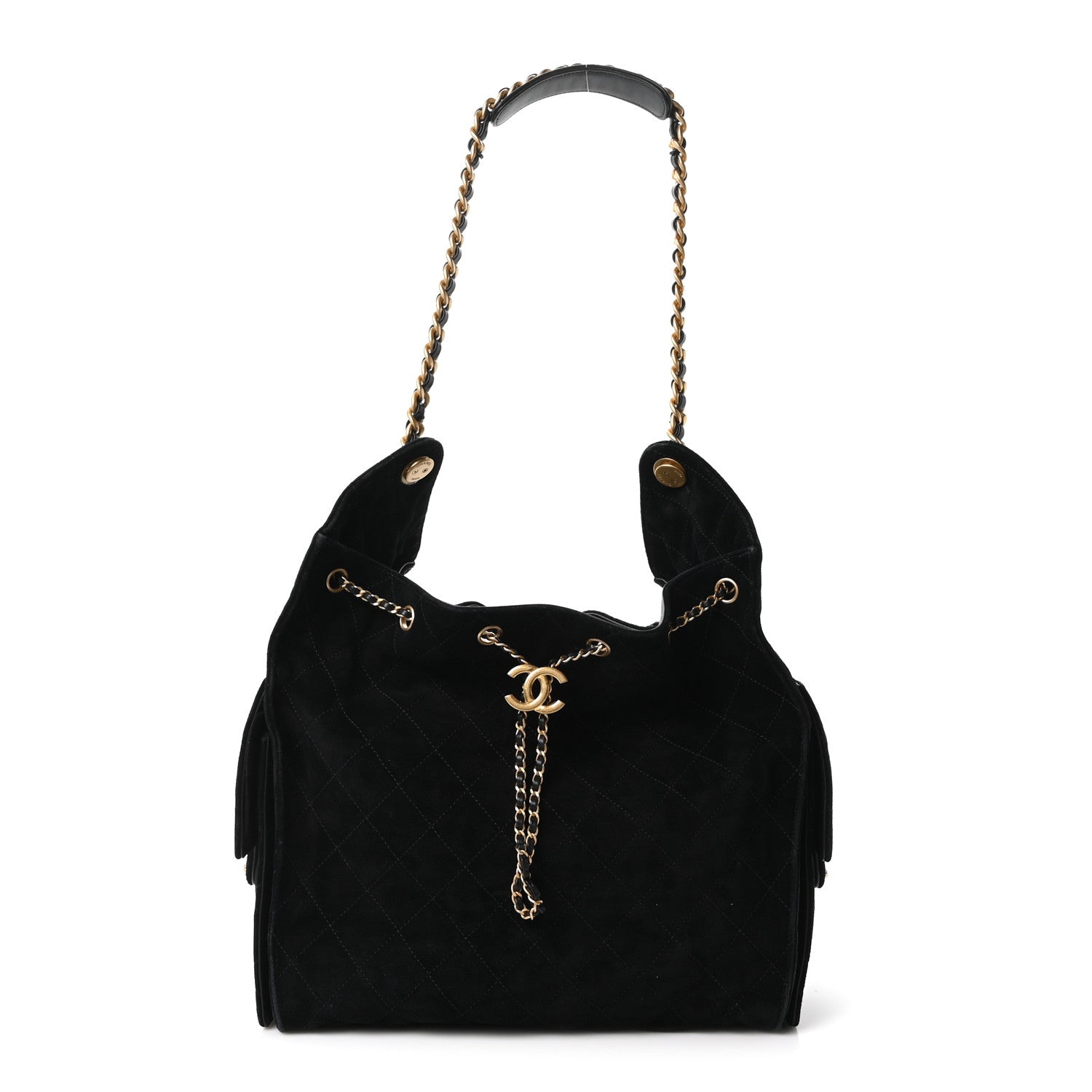Suede Quilted Medium Chanel 25 Handbag Black