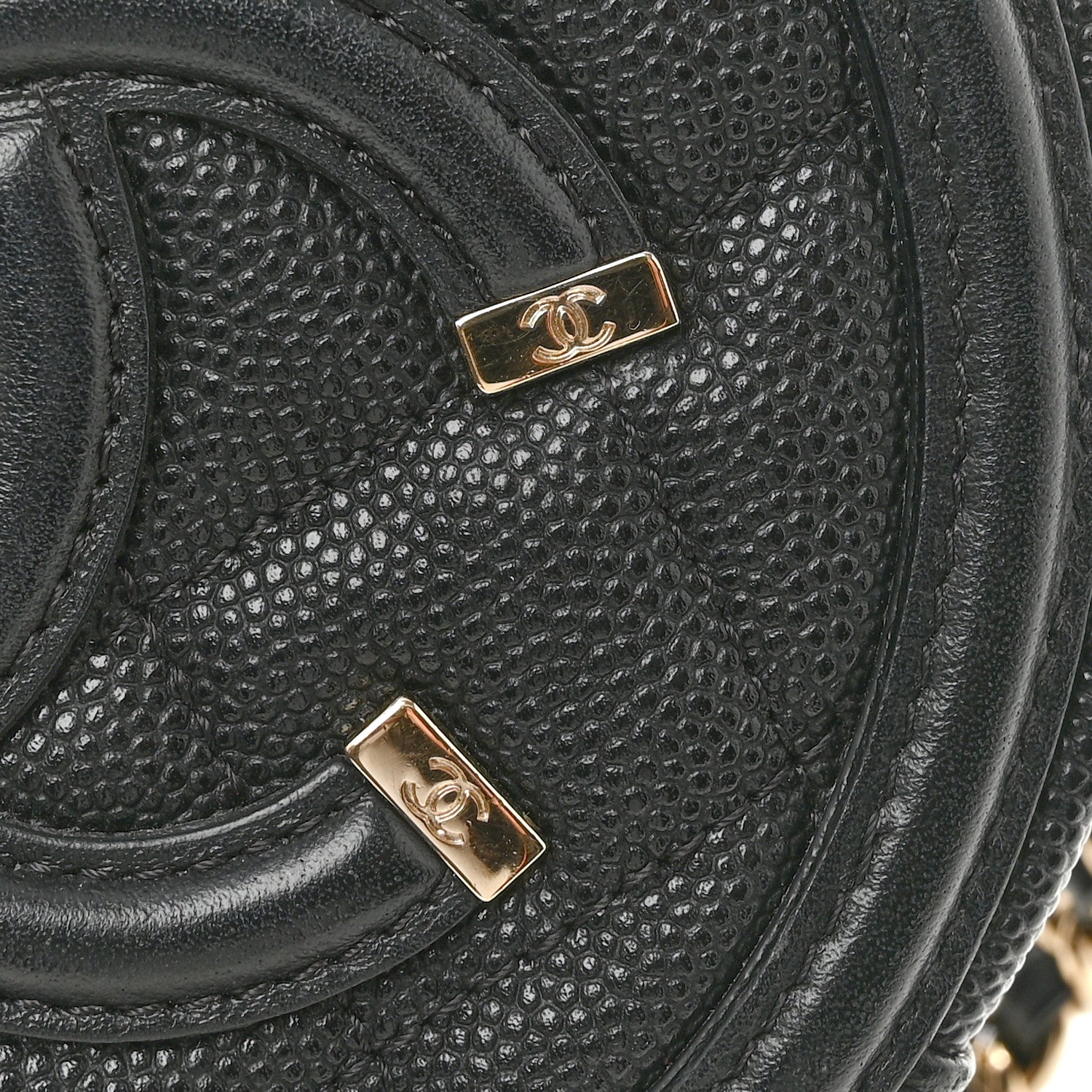 Caviar Quilted Round Filigree Crossbody Black