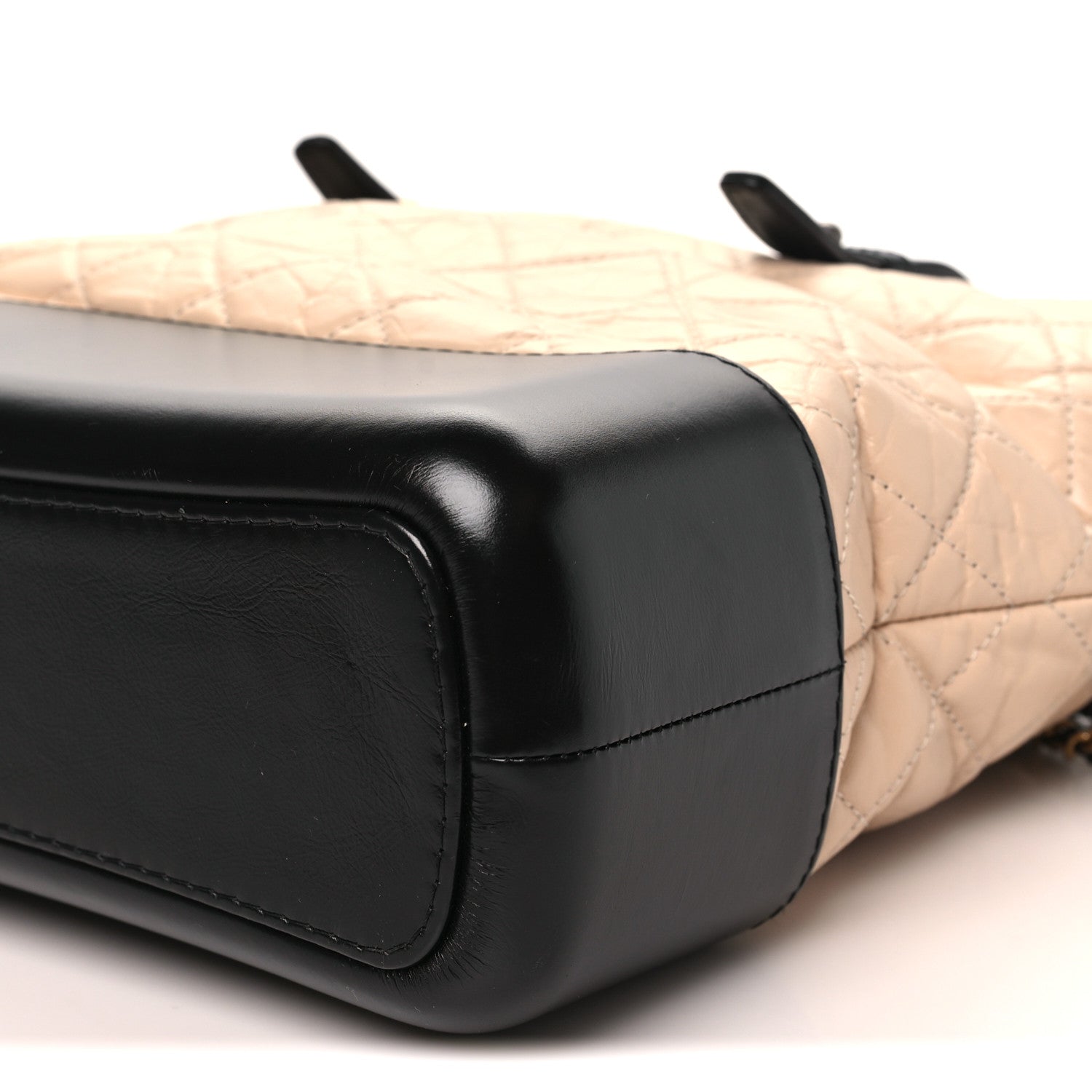 Aged Calfskin Quilted Medium Gabrielle Shopping Tote Beige Black