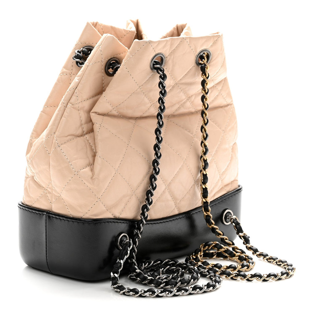 Aged Calfskin Quilted Small Gabrielle Backpack Beige Black
