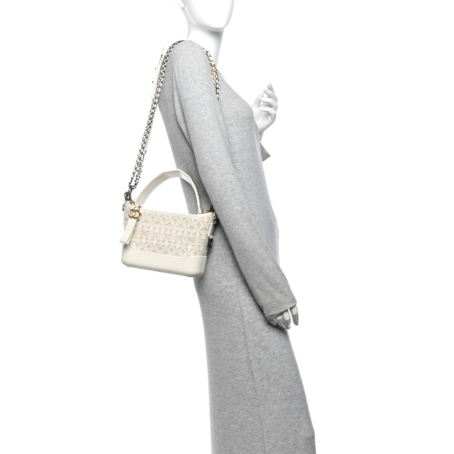 Calfskin Wool Felt Embossed Small Gabrielle Logo Hobo White