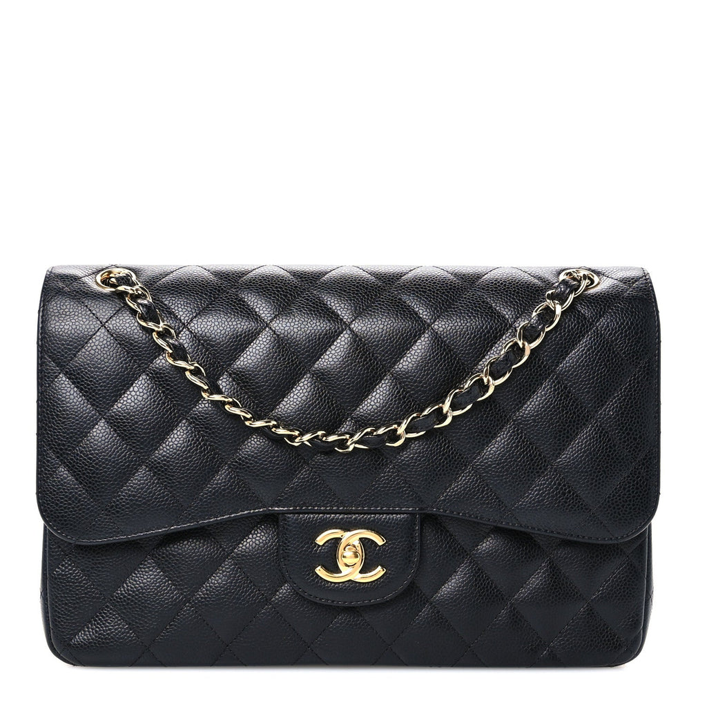 Caviar Quilted Jumbo Double Flap Black