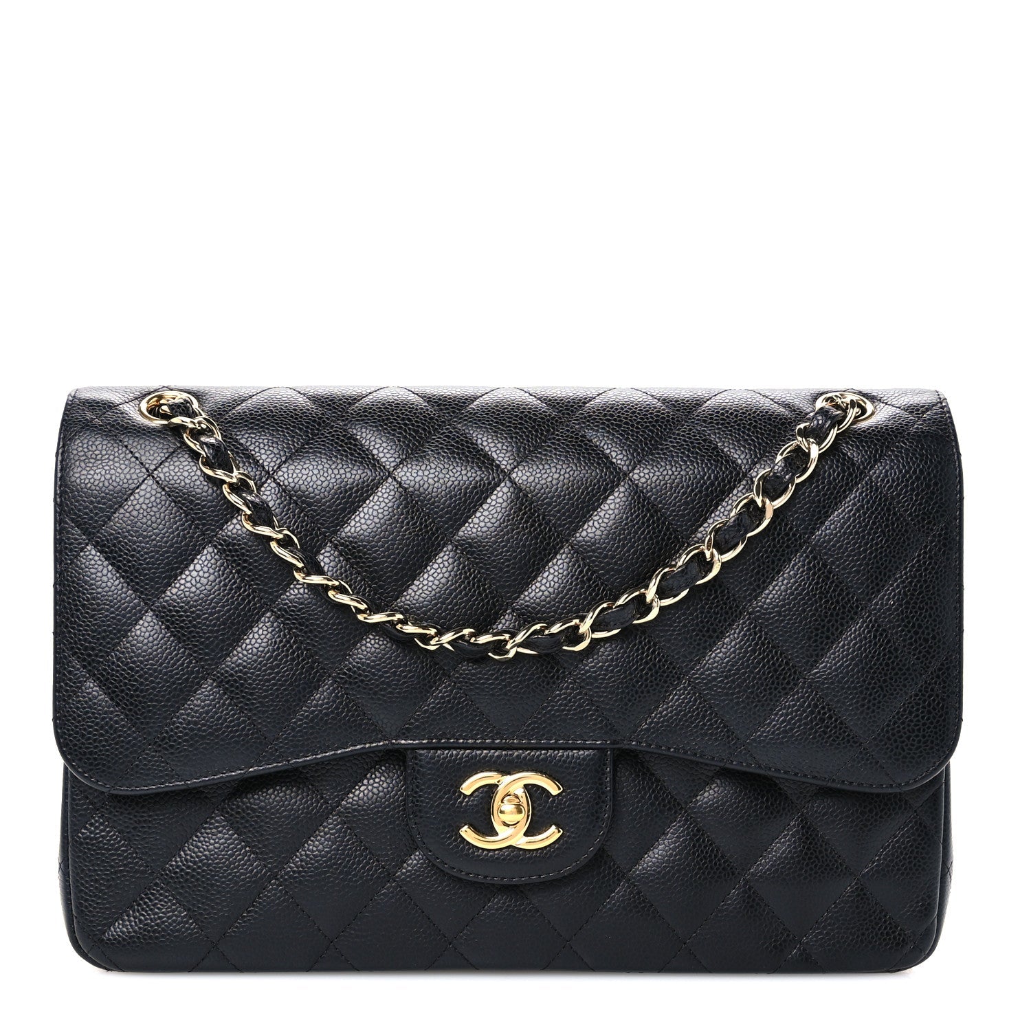 Caviar Quilted Jumbo Double Flap Black