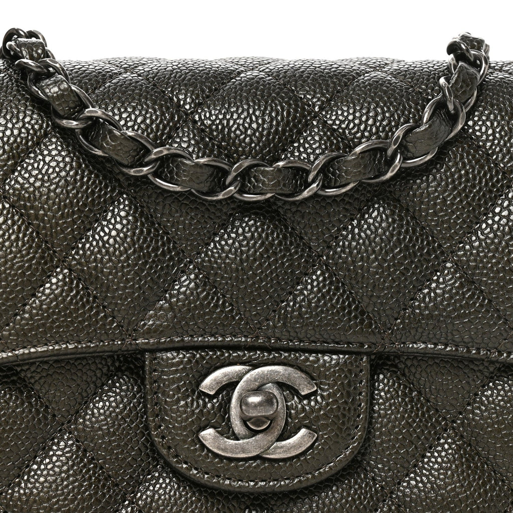 Caviar Quilted Mini Square Flap Dark Charcoal