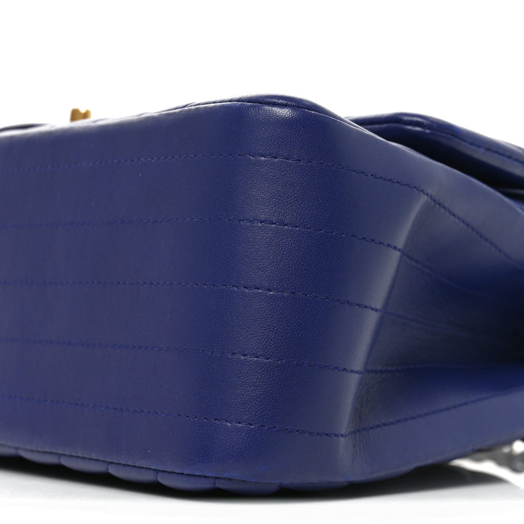Lambskin Chevron Quilted Jumbo Double Flap Navy Blue