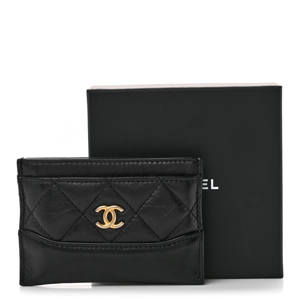 Aged Calfskin Quilted Gabrielle Card Holder Black