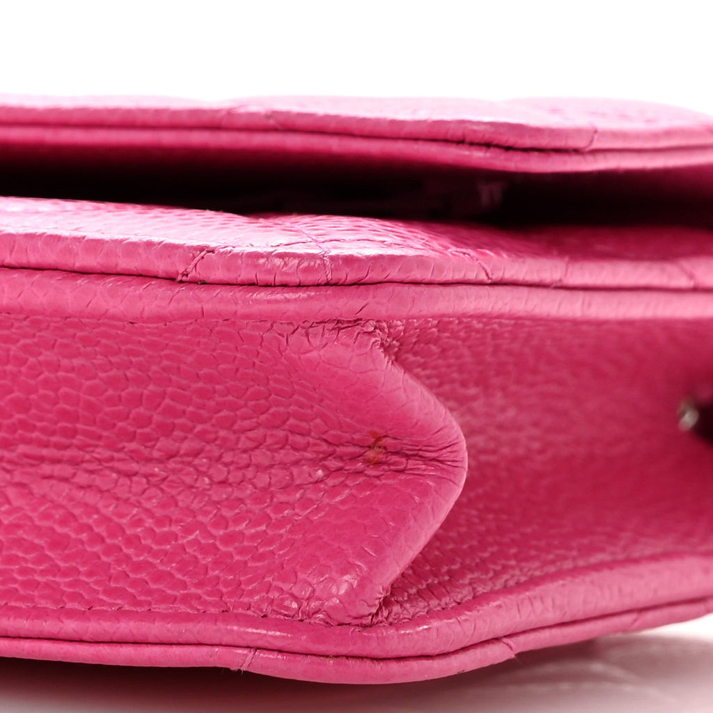 Caviar Enamel Quilted Wallet On Chain WOC Pink