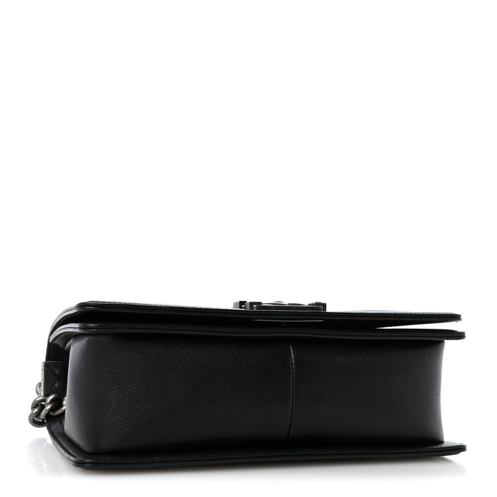 Caviar Chevron Quilted Medium Boy Flap Black