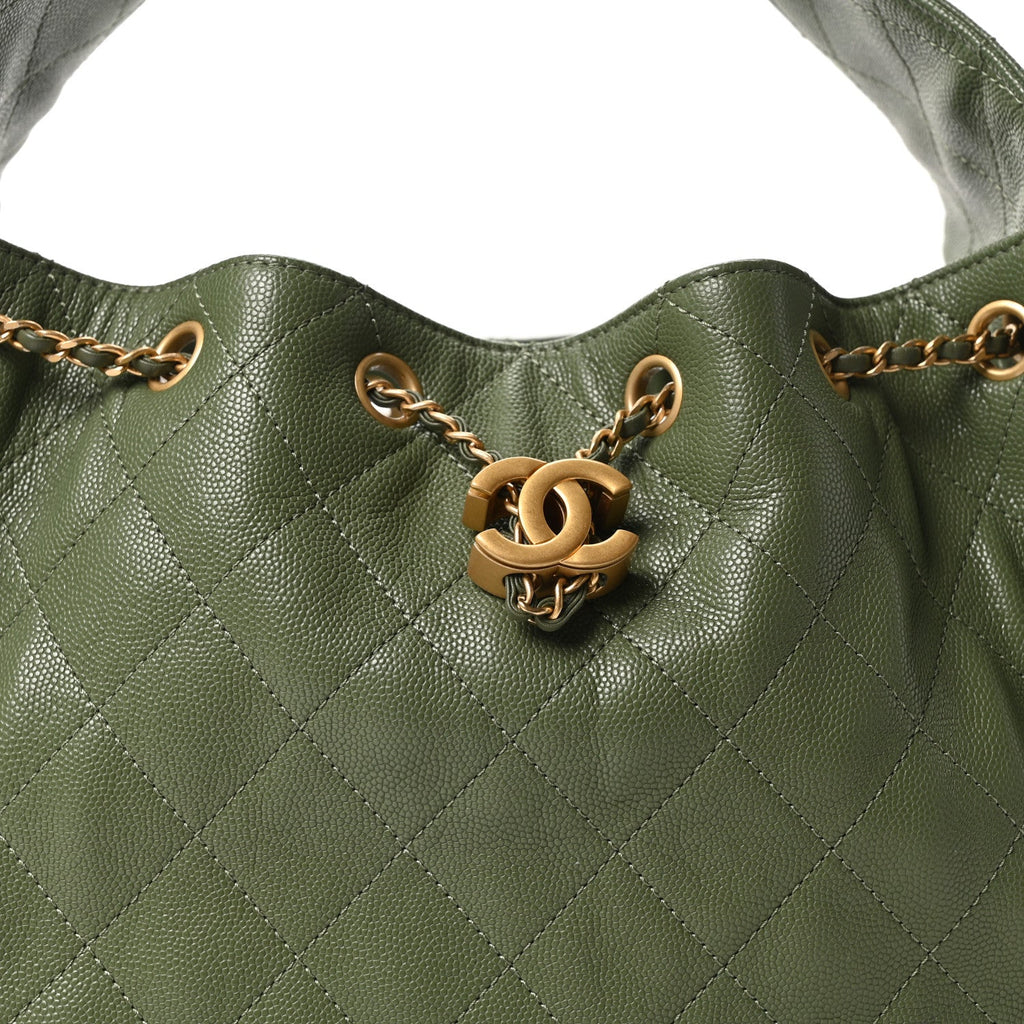 Caviar Quilted Small Chanel 25 Handbag Khaki