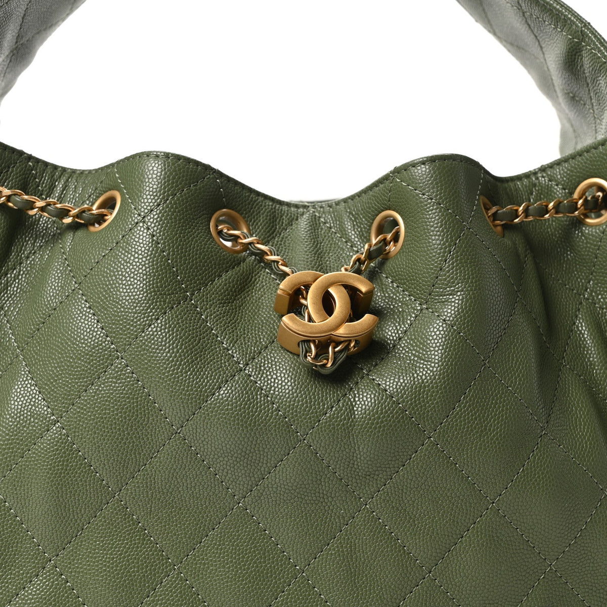 Caviar Quilted Small Chanel 25 Handbag Khaki