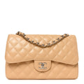 Caviar Quilted Jumbo Double Flap Beige Clair
