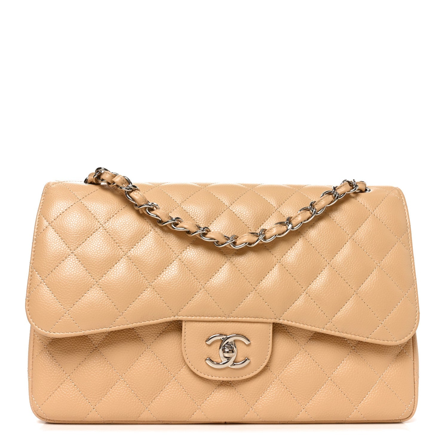 Caviar Quilted Jumbo Double Flap Beige Clair