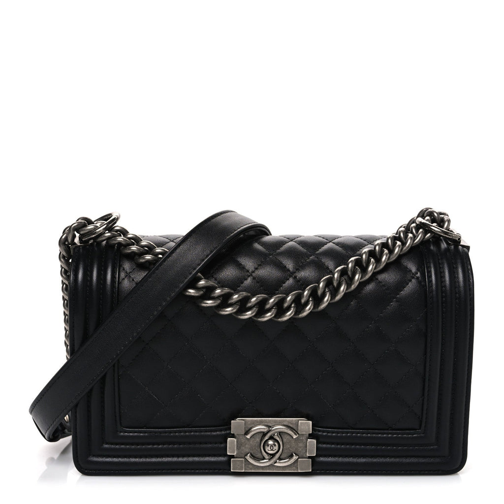 Lambskin Quilted New Medium Boy Flap Black