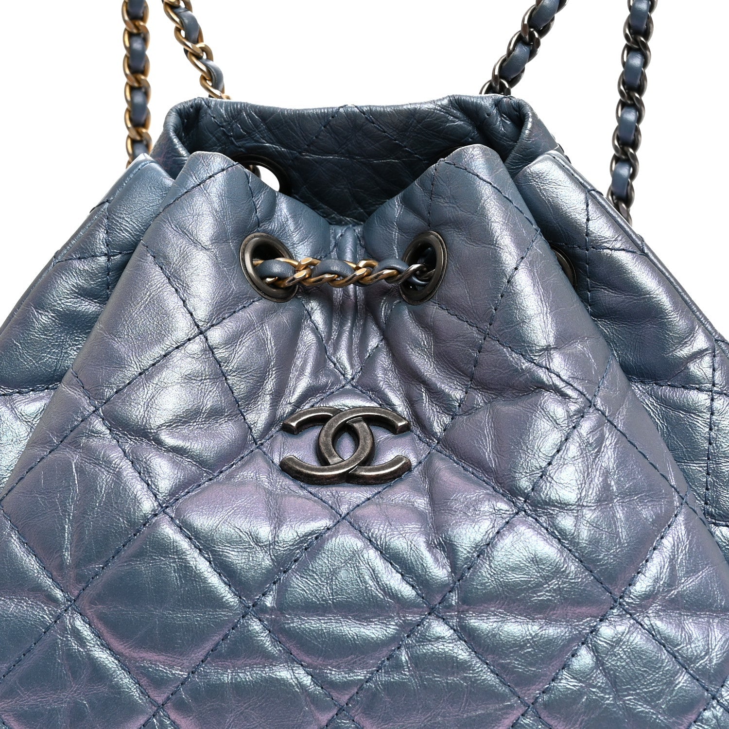 Iridescent Lambskin Calfskin Quilted Gabrielle Backpack Light Purple