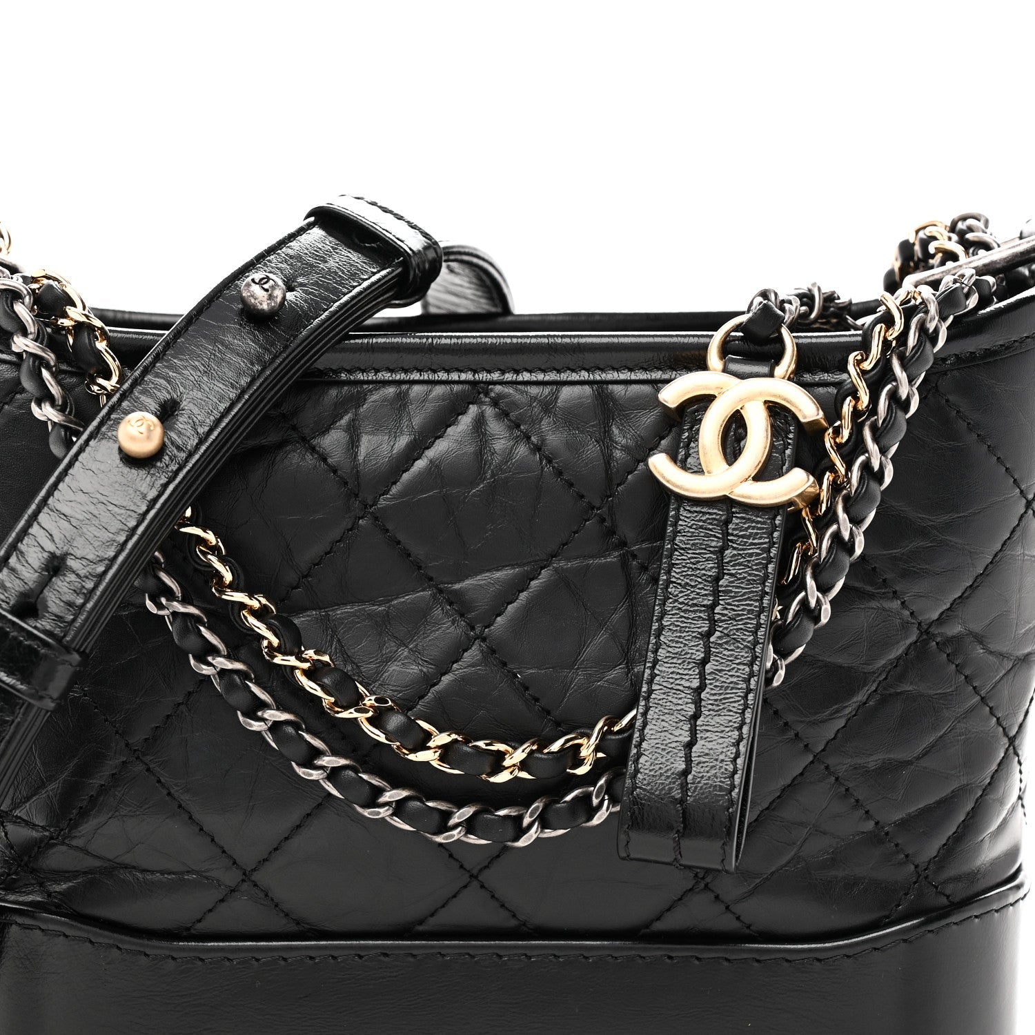 Aged Calfskin Quilted Small Gabrielle Hobo Black