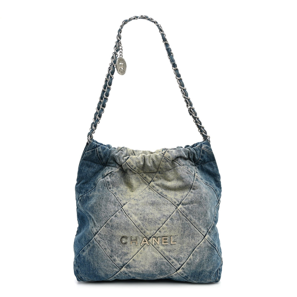 Denim Quilted Small Chanel 22 Blue