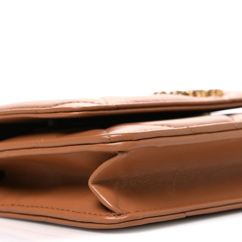Lambskin Quilted Chanel 19 Wallet On Chain WOC Brown