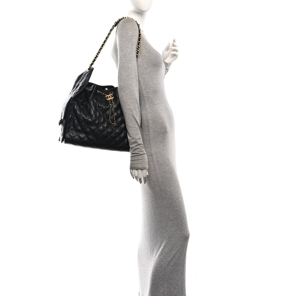 Caviar Quilted Medium Chanel 25 Handbag Black