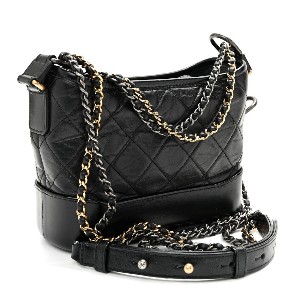 Aged Calfskin Quilted Small Gabrielle Hobo Black