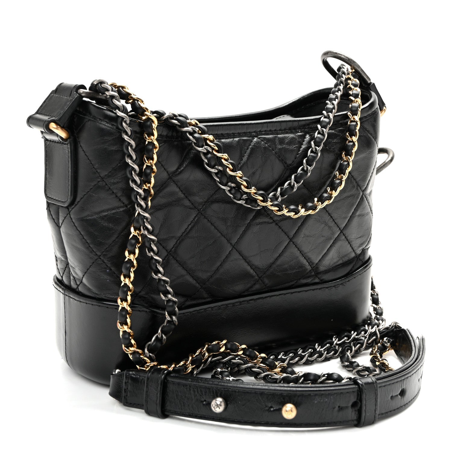 Aged Calfskin Quilted Small Gabrielle Hobo Black