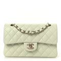Caviar Quilted Small Double Flap Light Green