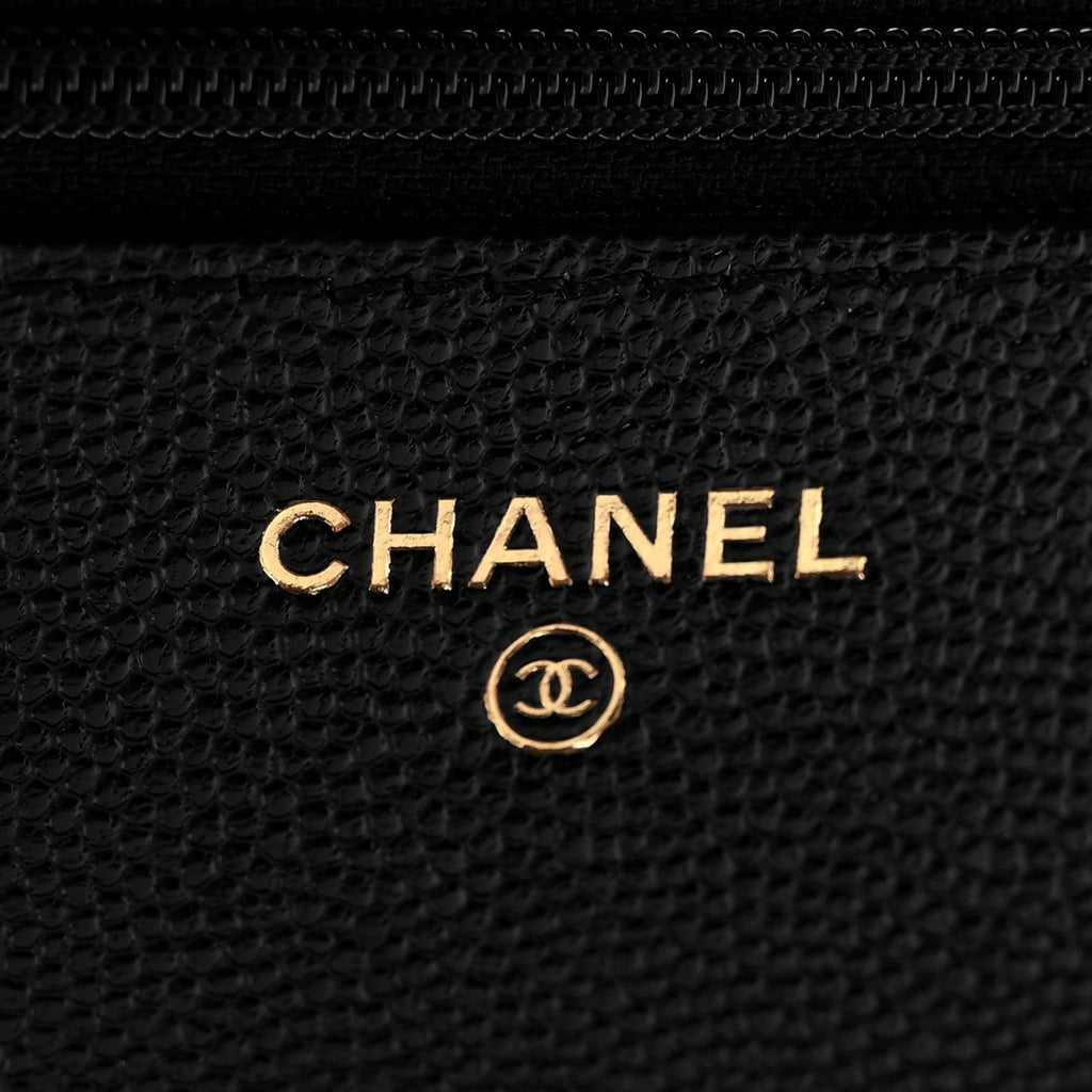 Caviar Quilted Golden Class Wallet On Chain WOC Black
