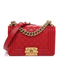 Lambskin Quilted Small Boy Flap Red