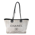 Woven Straw Raffia Small Deauville Tote Grey