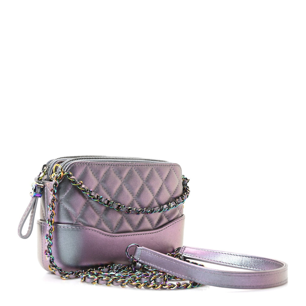 Iridescent Lambskin Calfskin Quilted Small Gabrielle Clutch With Chain Light Purple