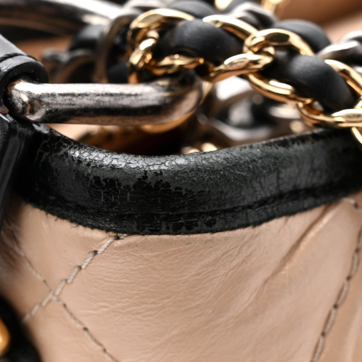 Aged Calfskin Quilted Medium Gabrielle Hobo Beige Black