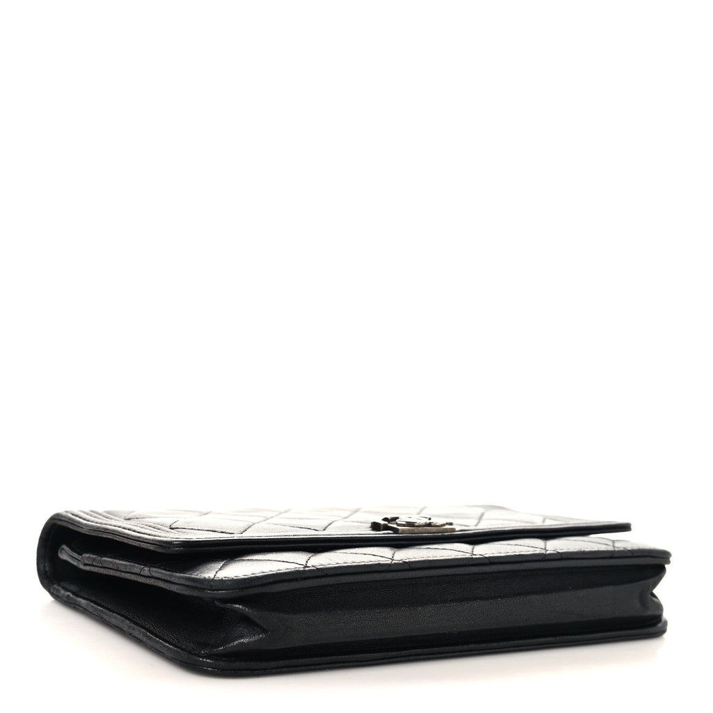 Lambskin Quilted Boy Wallet On Chain WOC Black