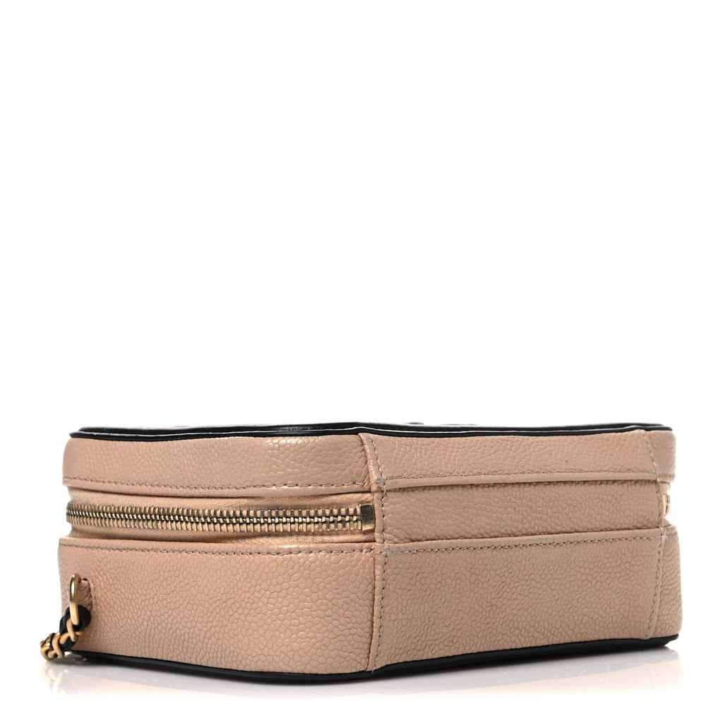 Caviar Quilted Small CC Filigree Vanity Case Beige Black