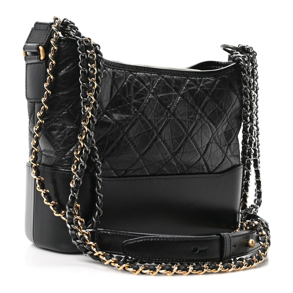 Aged Calfskin Quilted New Medium Gabrielle Hobo Black