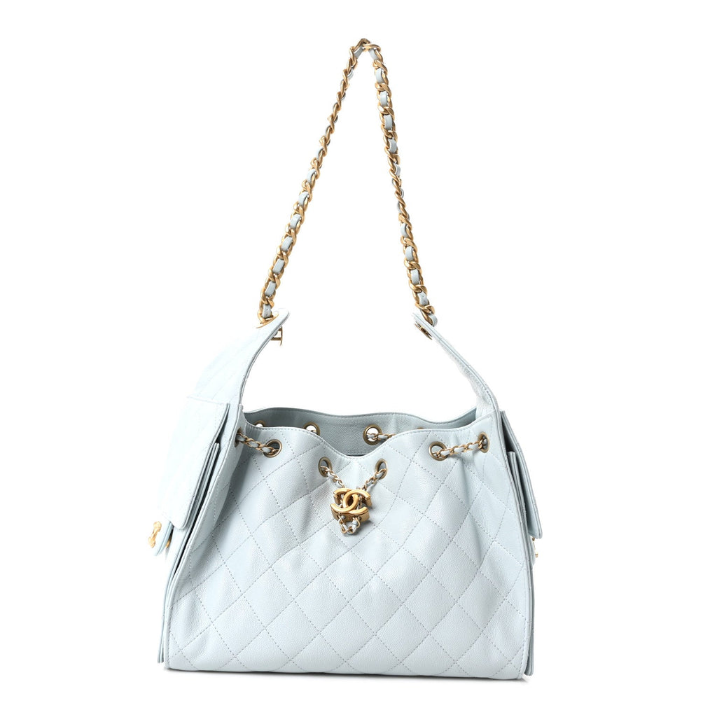 Caviar Quilted Small Chanel 25 Handbag Light Blue