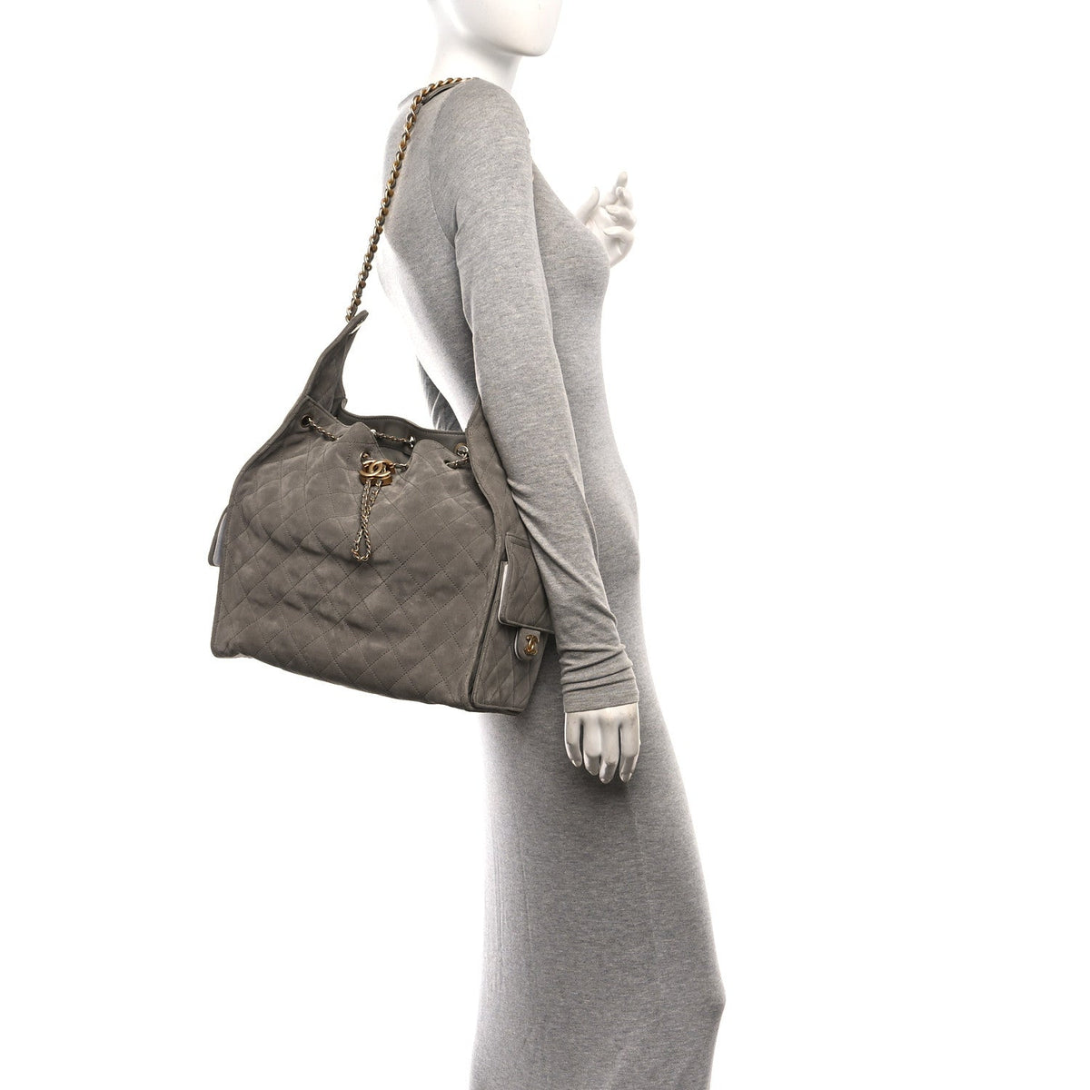Suede Quilted Medium Chanel 25 Handbag Dark Grey