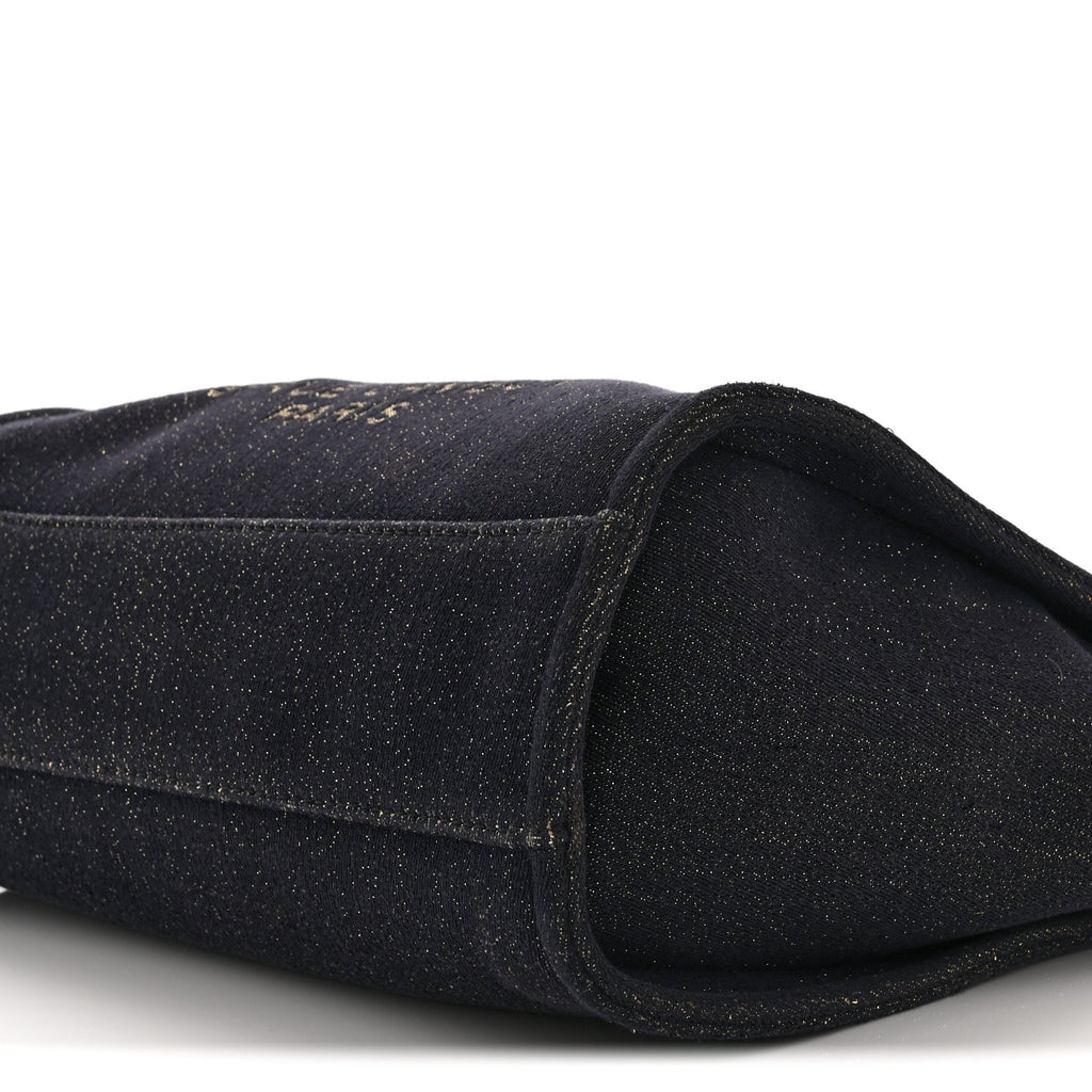 Lurex Canvas Small Deauville Tote Navy Blue Gold