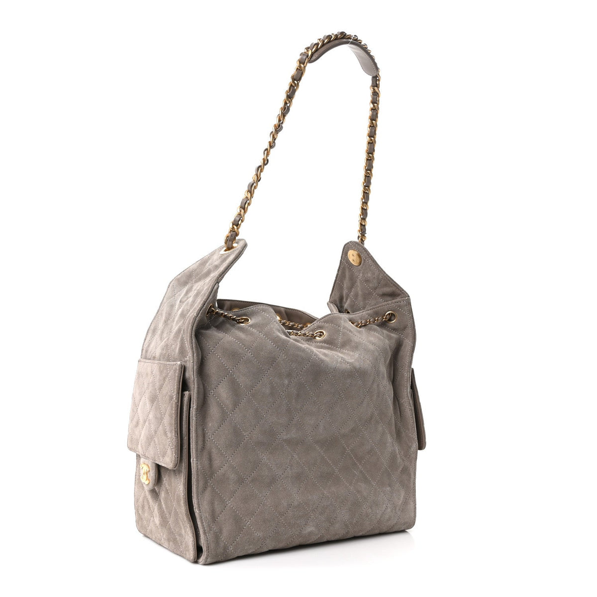 Suede Quilted Medium Chanel 25 Handbag Grey