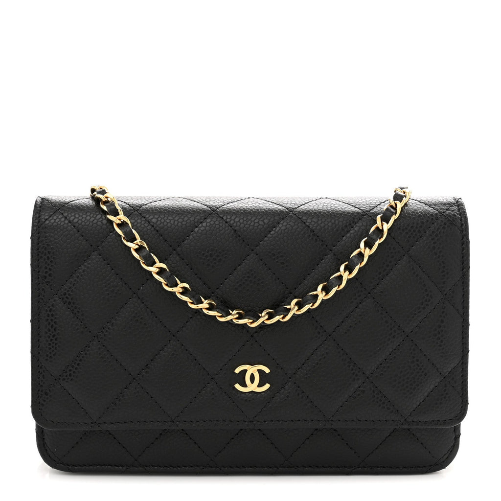 Caviar Quilted Wallet on Chain WOC Black