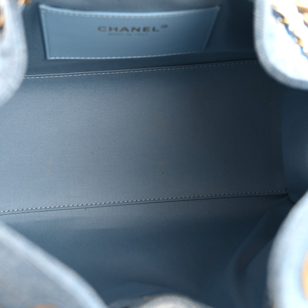 Washed Denim Quilted Small Chanel 25 Handbag Blue