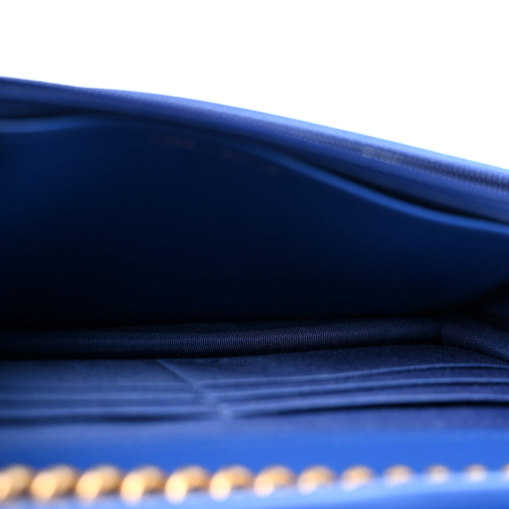 Caviar Quilted Boy Wallet On Chain WOC Dark Blue